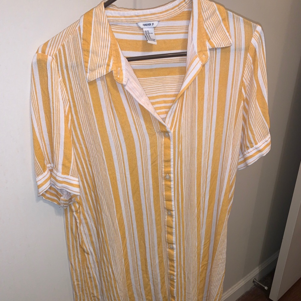 Yellow striped button down dress